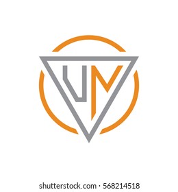 initial letter logo triangle circle grey orange