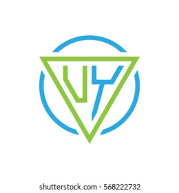 initial letter logo triangle circle blue green