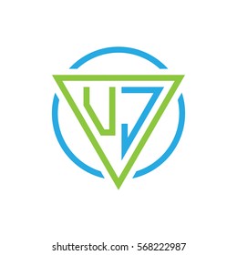 initial letter logo triangle circle blue green