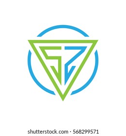initial letter logo triangle circle blue green
