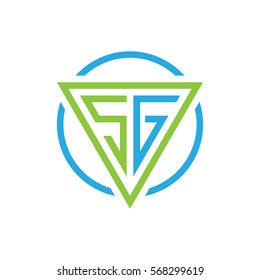 initial letter logo triangle circle blue green