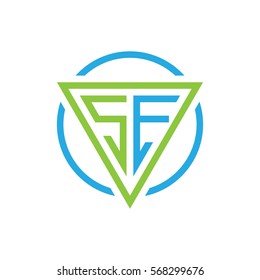 initial letter logo triangle circle blue green