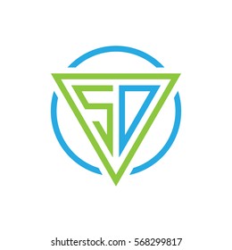 initial letter logo triangle circle blue green
