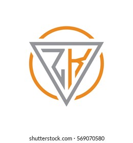 initial letter logo triangle circle grey orange