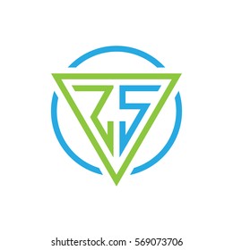 initial letter logo triangle circle blue green