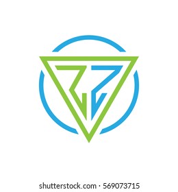 initial letter logo triangle circle blue green
