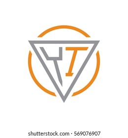 initial letter logo triangle circle grey orange