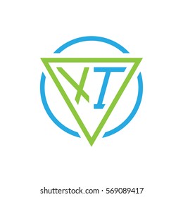 initial letter logo triangle circle blue green