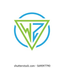 initial letter logo triangle circle blue green