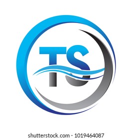 initial letter logo TS company name blue and grey color on circle and swoosh design. vector logotype for business and company identity.