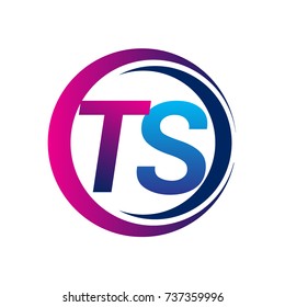 initial letter logo TS company name blue and magenta color on circle and swoosh design. vector logotype for business and company identity.