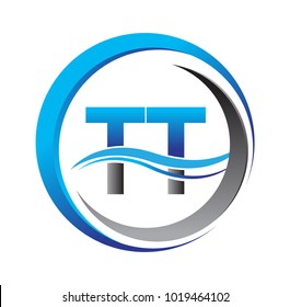 initial letter logo TT company name blue and grey color on circle and swoosh design. vector logotype for business and company identity.