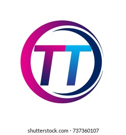 initial letter logo TT company name blue and magenta color on circle and swoosh design. vector logotype for business and company identity.