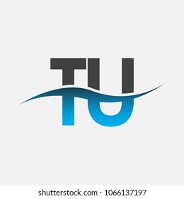 Initial letter logo TU company name blue and black color swoosh design. vector logotype for business and company identity.