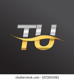 initial letter logo TU company name gold and silver color swoosh design. vector logotype for business and company identity.