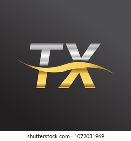 initial letter logo TX company name gold and silver color swoosh design. vector logotype for business and company identity.