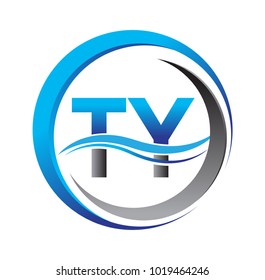 initial letter logo TY company name blue and grey color on circle and swoosh design. vector logotype for business and company identity.