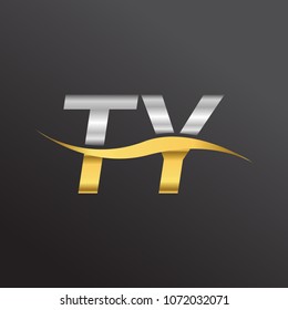 initial letter logo TY company name gold and silver color swoosh design. vector logotype for business and company identity.