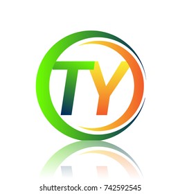 initial letter logo TY company name green and orange color on circle and swoosh design. vector logotype for business and company identity.