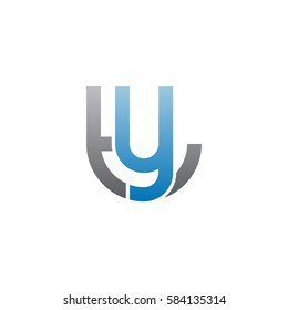 initial letter logo ty, yt, y inside t rounded lowercase blue gray