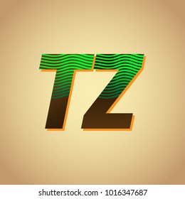 initial letter logo TZ colored green and brown with striped composition, Vector logo design template elements for your business or company identity