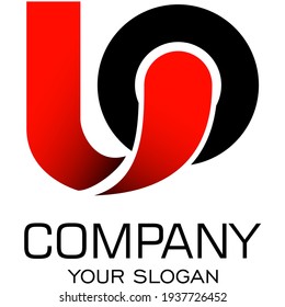 the initial letter of the logo u front and o back, using uppercase letters in black and red hue