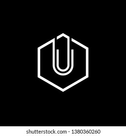 Initial letter logo U inside hexagon shape uppercase black monogram logo template