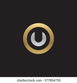 initial letter logo u inside circle shape, ou, uo, u inside o rounded lowercase logo gold silver