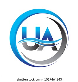 initial letter logo UA company name blue and grey color on circle and swoosh design. vector logotype for business and company identity.