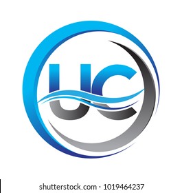 initial letter logo UC company name blue and grey color on circle and swoosh design. vector logotype for business and company identity.