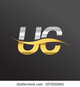 initial letter logo UC company name gold and silver color swoosh design. vector logotype for business and company identity.