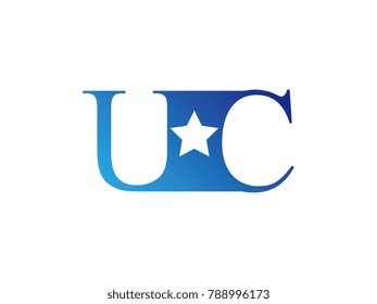 Initial letter logo UC uppercase blue template with star