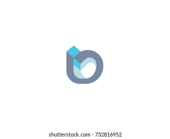 Initial letter logo ud, du, rounded gray blue