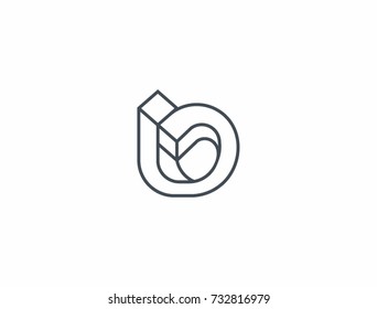 Initial letter logo ud, du, rounded in linear style