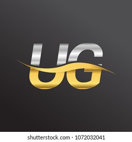 initial letter logo UG company name gold and silver color swoosh design. vector logotype for business and company identity.