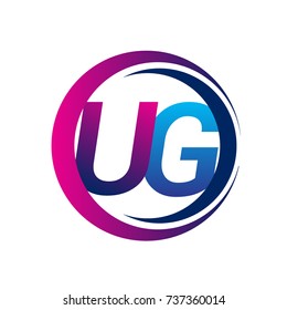 initial letter logo UG company name blue and magenta color on circle and swoosh design. vector logotype for business and company identity.