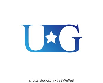 Initial letter logo UG uppercase blue template with star