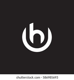 initial letter logo uh, hu, h inside u rounded lowercase white black background