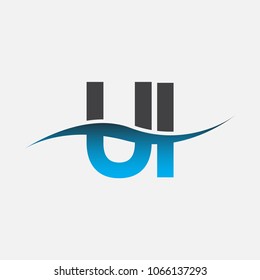Initial letter logo UI company name blue and black color swoosh design. vector logotype for business and company identity.