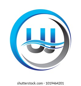 initial letter logo UJ company name blue and grey color on circle and swoosh design. vector logotype for business and company identity.