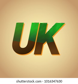 initial letter logo UK colored green and brown with striped composition, Vector logo design template elements for your business or company identity