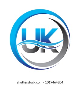 initial letter logo UK company name blue and grey color on circle and swoosh design. vector logotype for business and company identity.