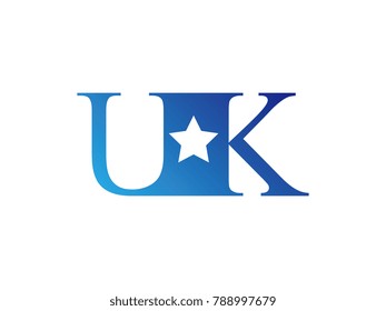 Initial letter logo UK uppercase blue template with star