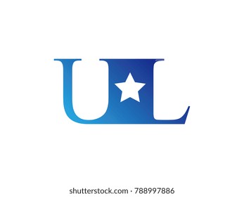 Initial letter logo UL uppercase blue template with star