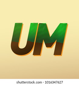 initial letter logo UM colored green and brown with striped composition, Vector logo design template elements for your business or company identity