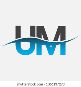 Initial letter logo UM company name blue and black color swoosh design. vector logotype for business and company identity.