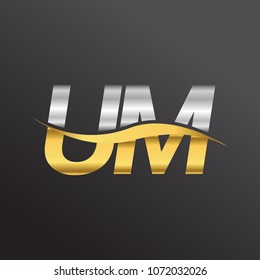 initial letter logo UM company name gold and silver color swoosh design. vector logotype for business and company identity.