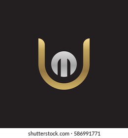 initial letter logo um, mu, m inside u rounded lowercase logo gold silver