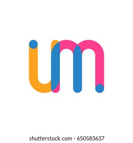 Initial letter logo UM overlapping round line, yellow blue magenta