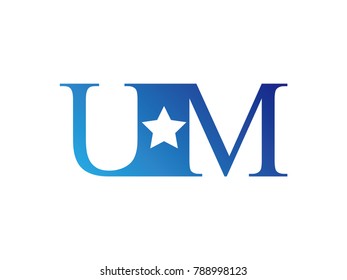 Initial letter logo UM uppercase blue template with star